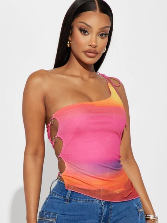 Fashion Nova Tops - Fashion Nova Nayara One Shoulder Top | Orange/Combo | NWT | Size L